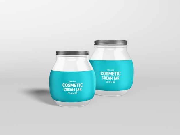 Glossy glass cosmetic cream jar branding mockup