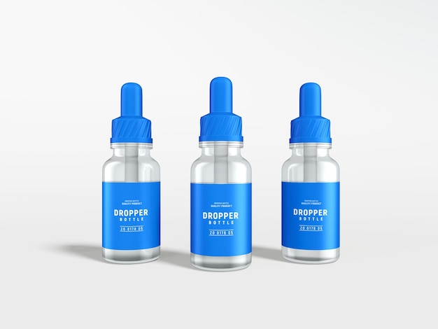 Glossy glass cosmetic essential oil dropper bottle branding mockup