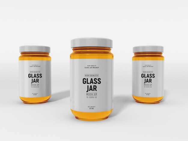 Mockup di imballaggio con design di etichette per barattoli di vetro lucido