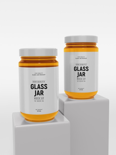 PSD glossy glass jar label design packaging mockup