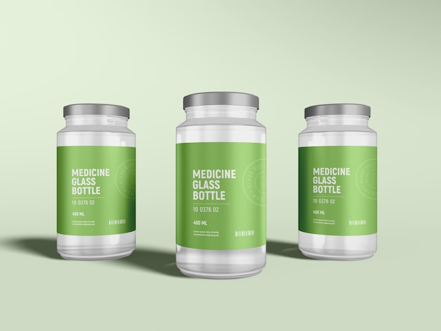 Glossy glass medicine jar branding mockup