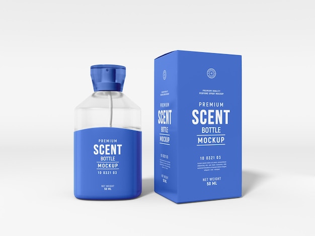 Mockup di marchio di bottiglia di profumo in vetro lucido