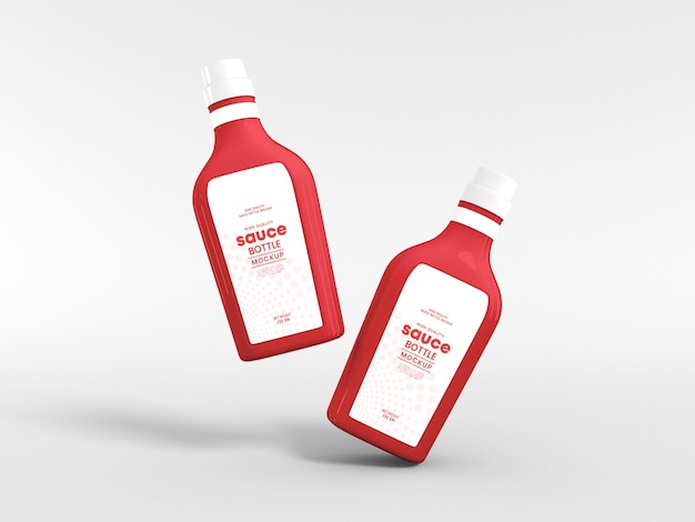 Glossy glass sauce bottle mockup