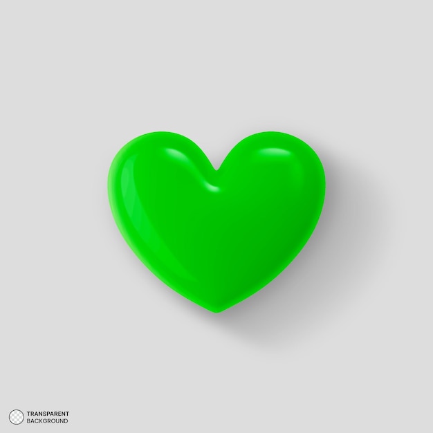 PSD 광택 있는 녹색 심장 아이콘 3d 렌더링 그림