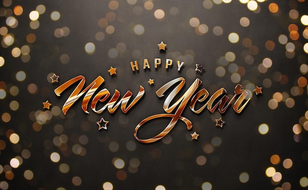 Glossy happy new year text effect mockup