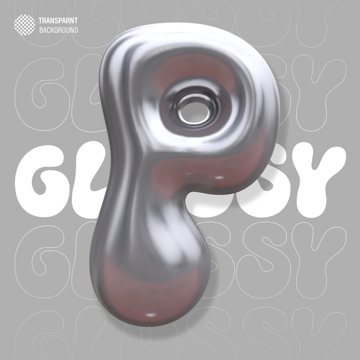 PSD glossy holographic 3d balloon bubble letter p