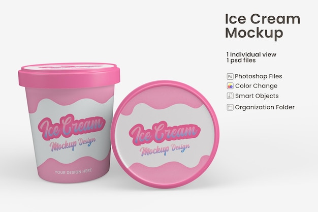 PSD 光沢のあるアイスクリームカップのモックアップ