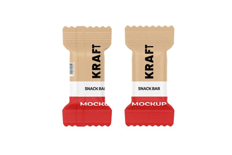 PSD glossy kraft snacks bar mockup