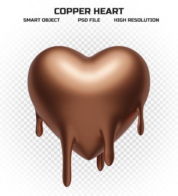 Glossy melting copper heart in high resolution for decoration