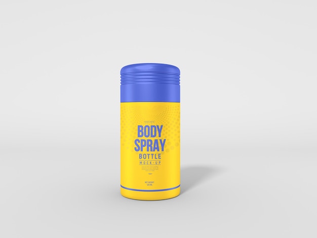 Mockup di bottiglia spray per il corpo in metallo lucido