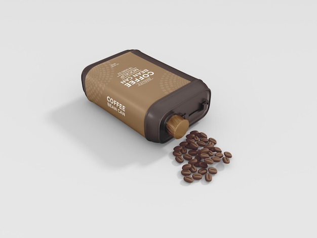 PSD glossy metal coffee bean can packaging mockup