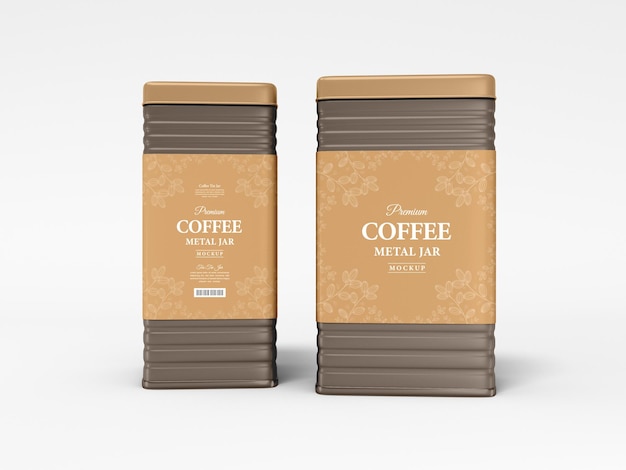 PSD glossy metal coffee jar packaging mockup