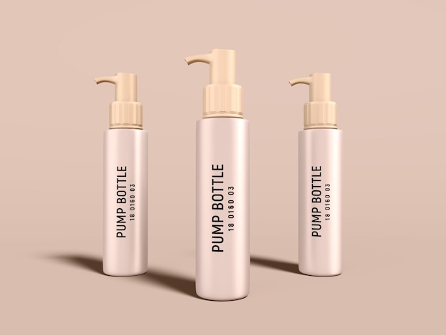 Glossy metal cosmetic pump bottle branding mockup