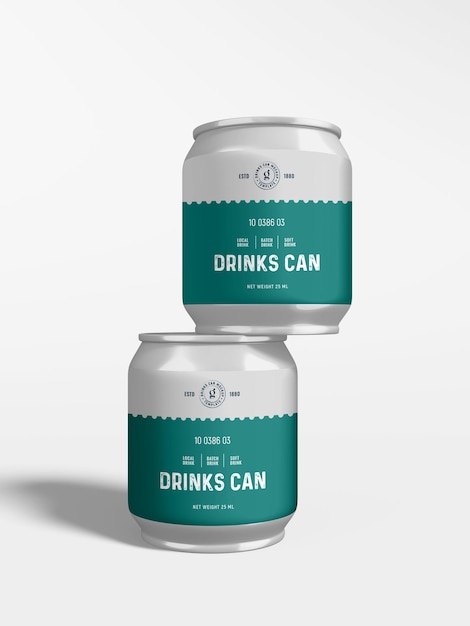 Glossy metal soda can branding mockup