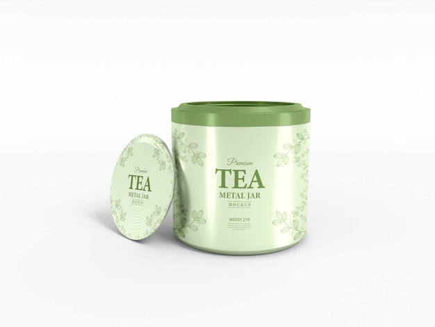 Glossy metal tea jar container packaging mockup