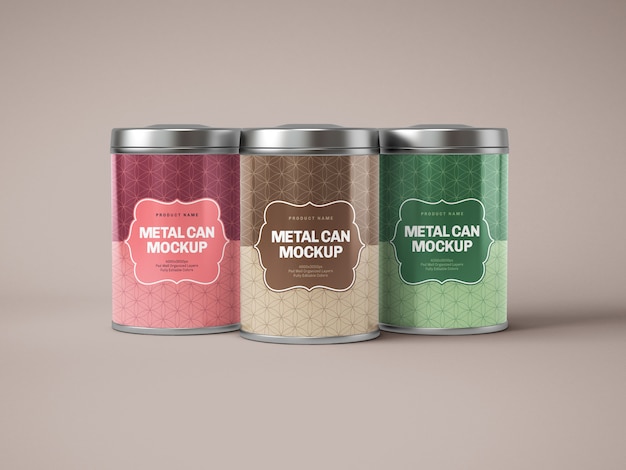 Glossy metal tin can box mockup