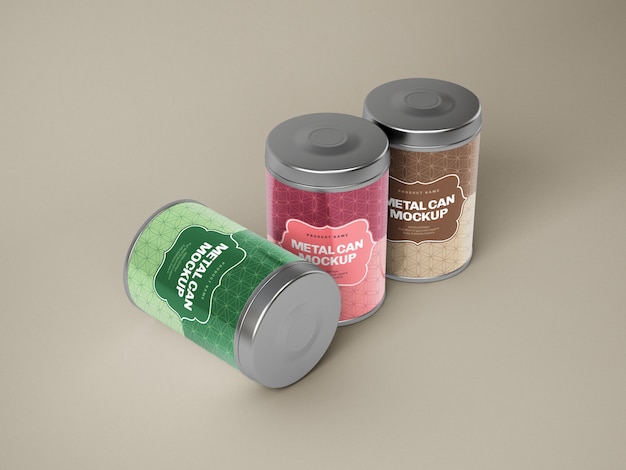 Glossy metal tin can box mockup