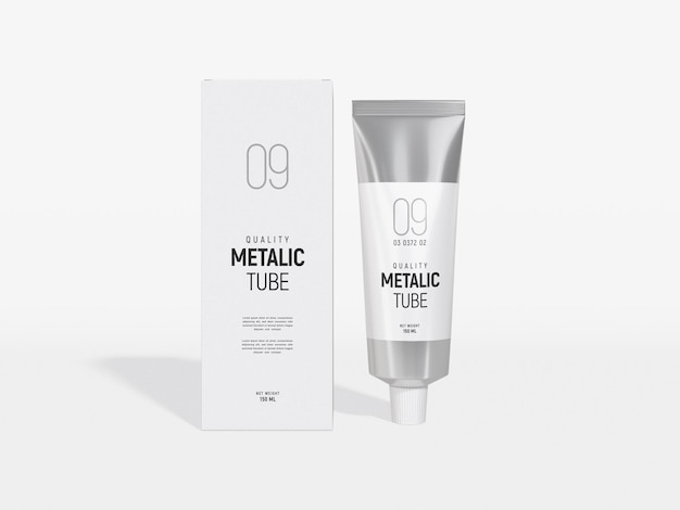 Glossy Metallic Cosmetic Tube Packaging Mockup