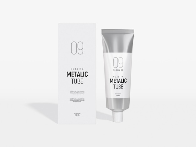 Mockup di imballaggio per tubi cosmetici metallici lucidi