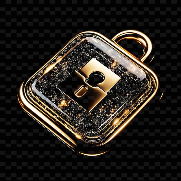 PSD glossy metallic glittering lock icon with isometric design i outline y2k shape trending decorative