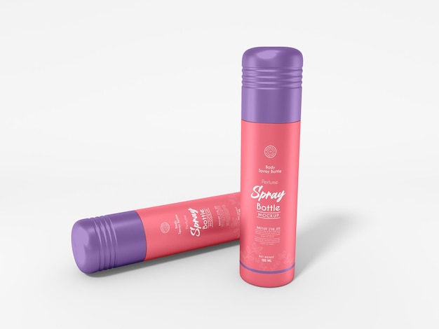 PSD mockup di bottiglia spray per il corpo di profumo lucido