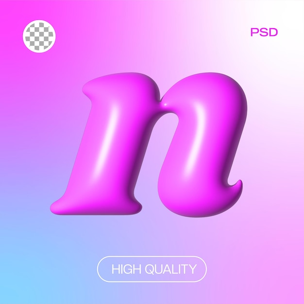 PSD Блестящий розовый алфавит с блестящей 3d буквой n.