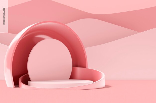 PSD glossy pink circular podium mockup