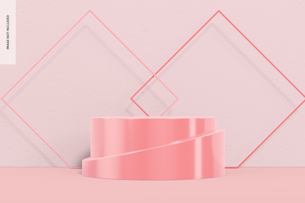 Glossy Pink Exhibition Podium Mockup, Front View
