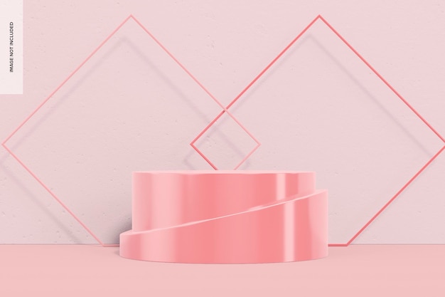 PSD glossy pink exhibition podium mockup, front view