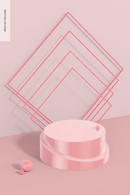 Glossy Pink Exhibition Podium Mockup, Side View