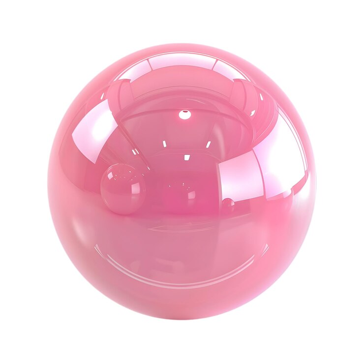 PSD glossy pink sphere with reflective surface isolated on white background