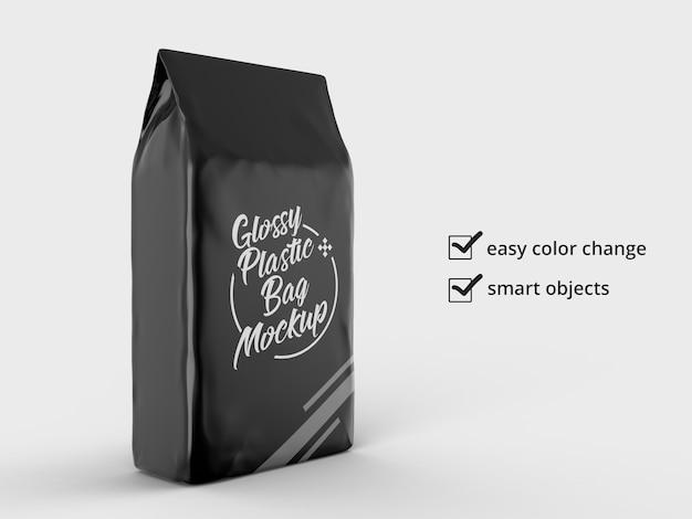 PSD glossy plastic bag mockup