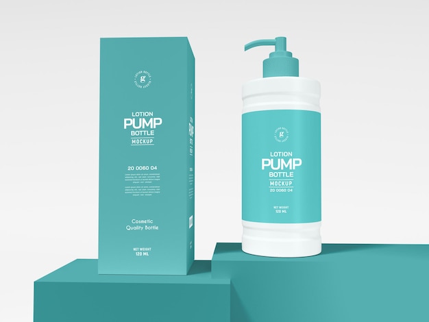 Glossy plastic body lotion pump bottle packaging mockup