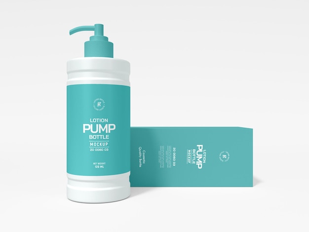 Glossy plastic body lotion pump bottle packaging mockup