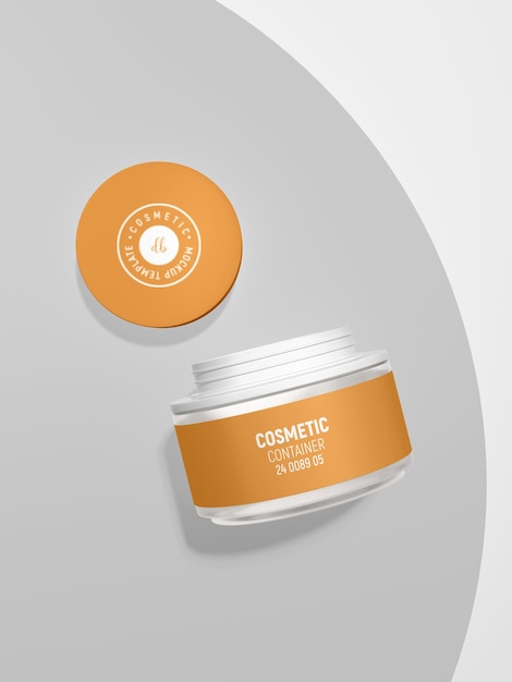 PSD glossy plastic cosmetic beauty cream container mockup