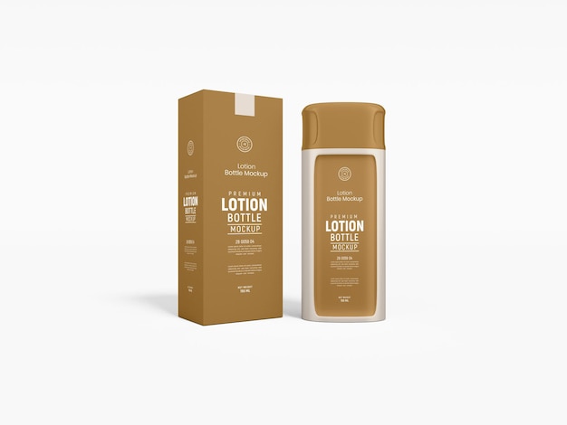 Glossy plastic cosmetic body lotion bottle branding mockup