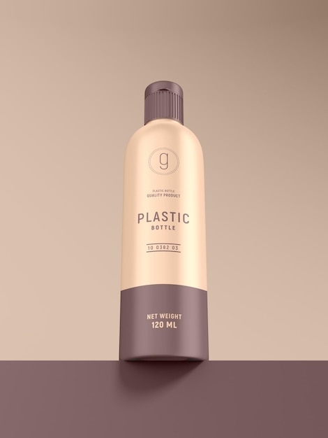 PSD glossy plastic cosmetic bottle branding mockup