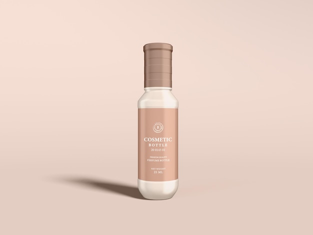 Mockup di marchio di bottiglia cosmetica in plastica lucida