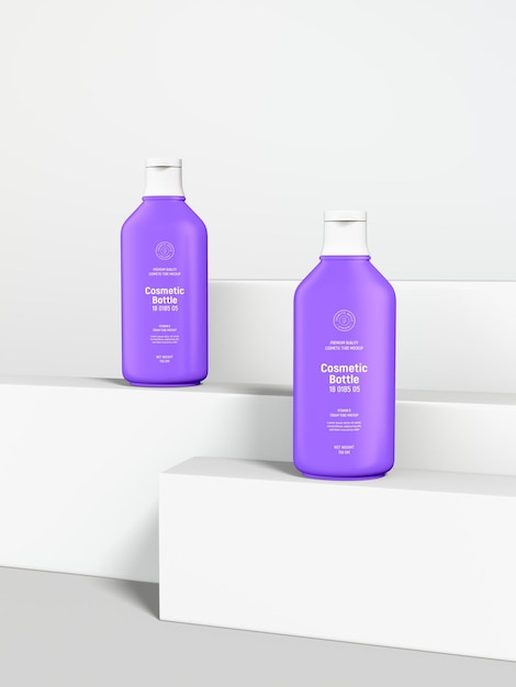 Glossy plastic cosmetic bottle branding mockup