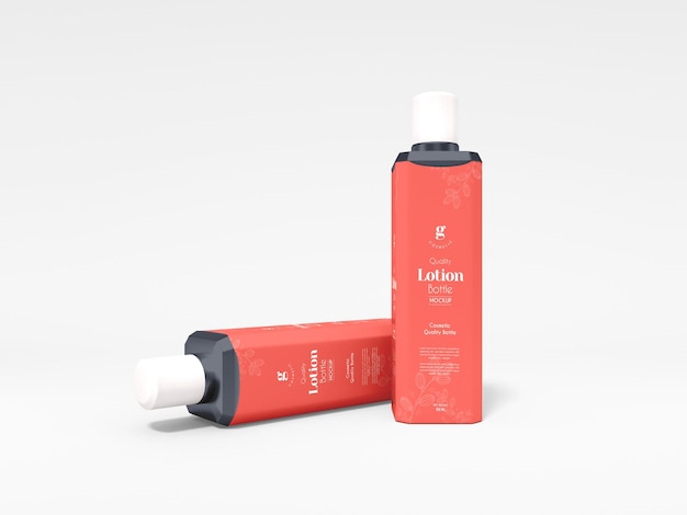 Glossy Plastic Cosmetic Bottle Packaging Mockup