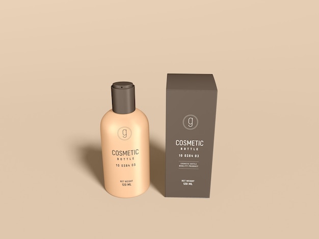 Glossy plastic cosmetic bottle packaging mockup