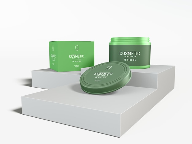 Glossy plastic cosmetic cream container branding mockup