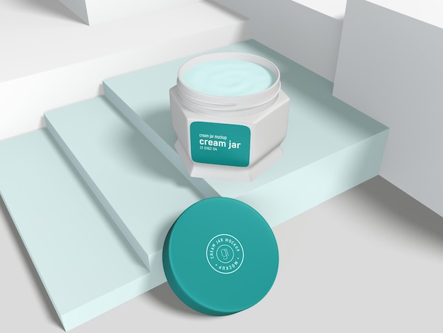 Glossy plastic cosmetic cream jar packaging mockup