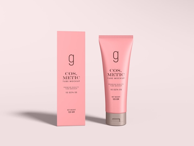 PSD glossy plastic cosmetic cream tube branding mockup