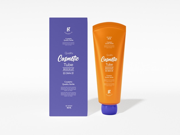 Glossy plastic cosmetic cream tube branding mockup