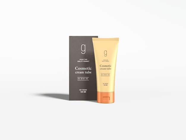 Glossy plastic cosmetic cream tube branding mockup