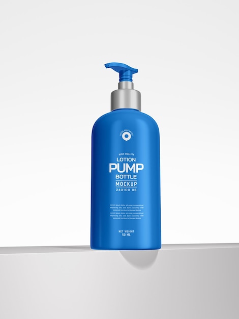 Glossy plastic cosmetic lotion pump bottle branding mockup