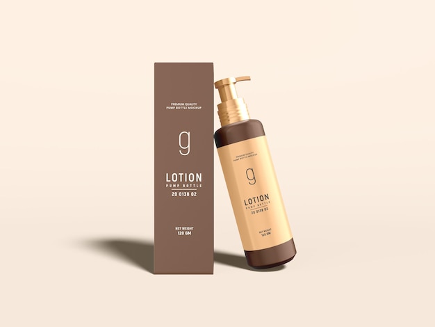 Glossy plastic cosmetic lotion pump bottle branding mockup