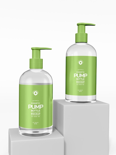 Glossy Plastic Cosmetic Pump Bottle Branding Mockup