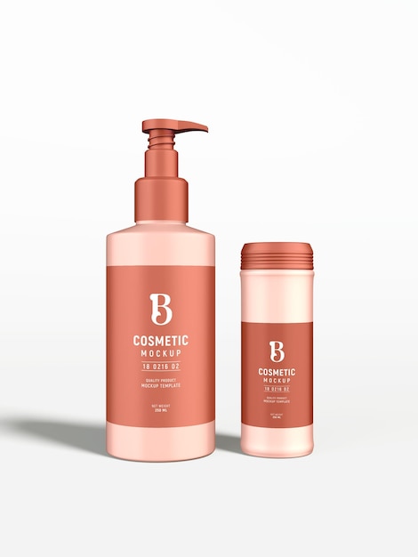 Glossy plastic cosmetic pump bottle branding mockup